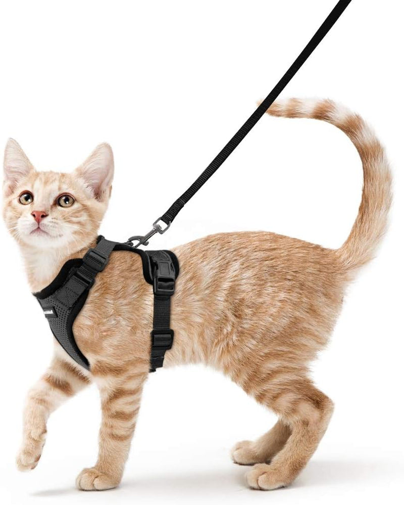 Cat Harness and Leash for Walking, Escape Proof Soft Adjustable Vest Harnesses for Cats, Easy Control Breathable Reflective Strips Jacket, Black, XS