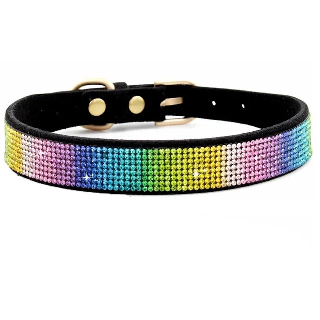 Suede Fiber Crystal Dog Collar Comfortable Glitter Rhinestone Dog Collars Zinc Alloy Buckle Collar for Small Dogs Cats XXS-L