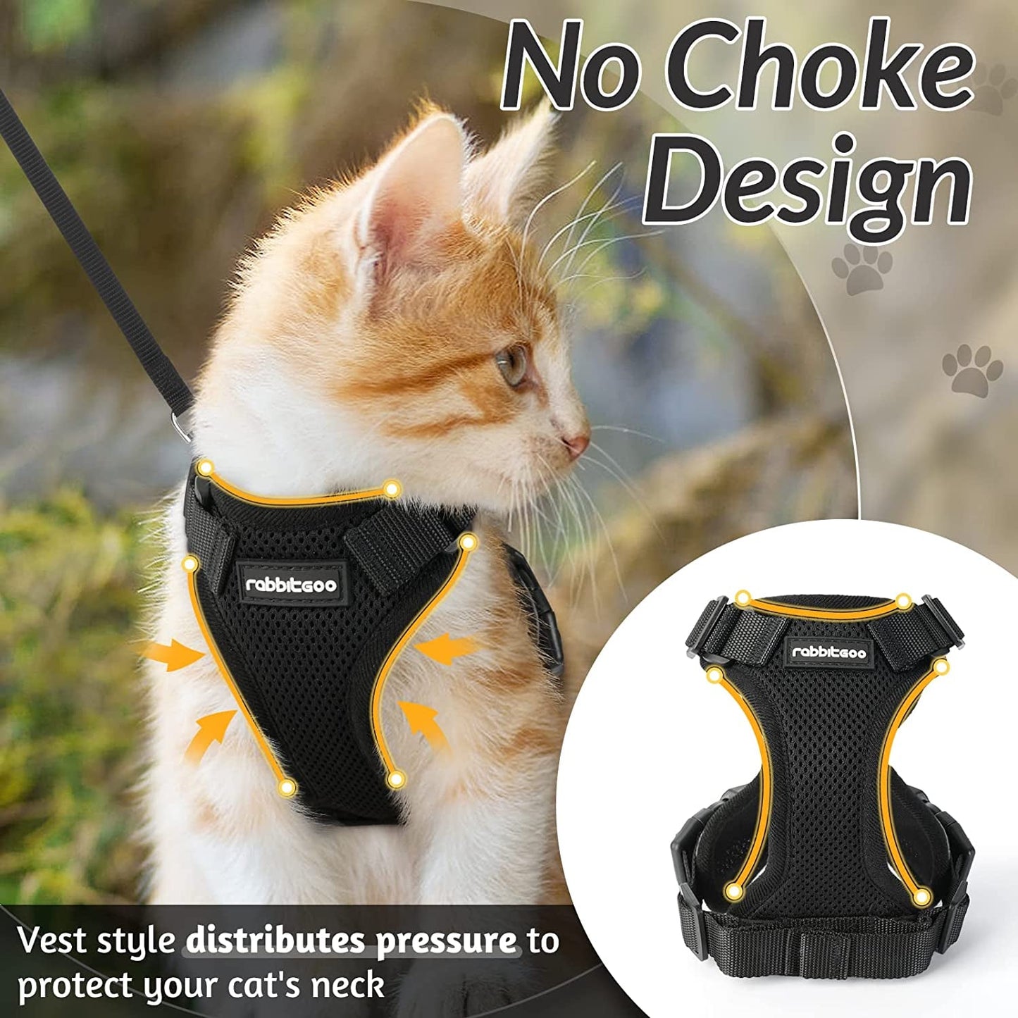 Cat Harness and Leash for Walking, Escape Proof Soft Adjustable Vest Harnesses for Cats, Easy Control Breathable Reflective Strips Jacket, Black, XS