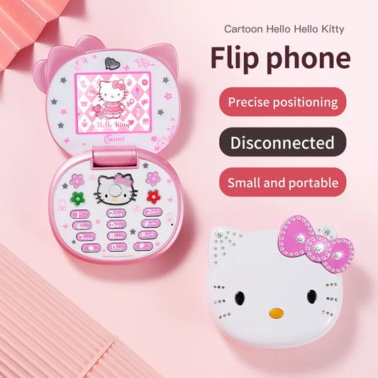 2024 nuovo Kawaii Sanrio Hello Kitty Flip Phone Cartoon Cute Children White Pink Mini Phone regali di compleanno per bambini giocattoli per ragazze