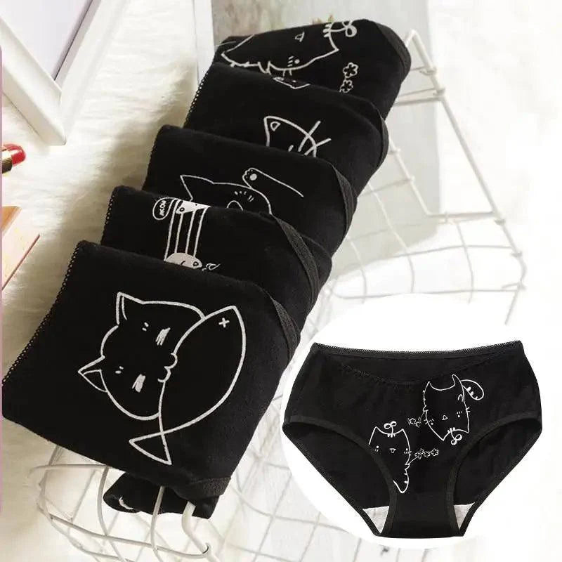 Cotton Cat Print Panties Set: Daily Comfort with Cartoon Style