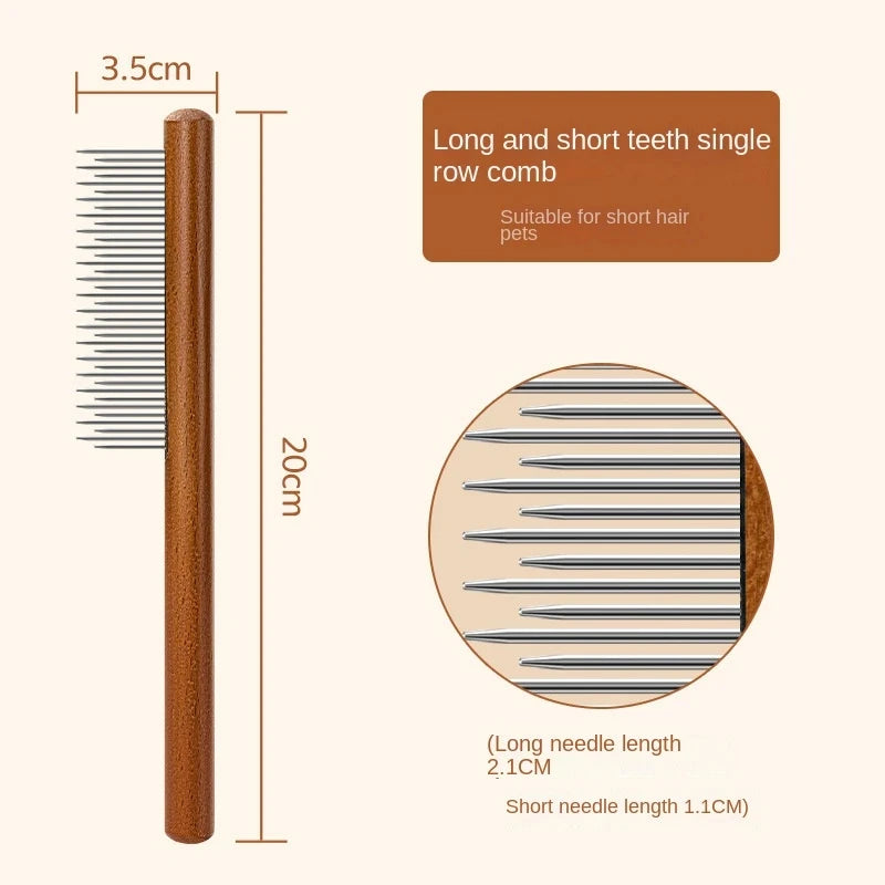 Cat Comb Stainless Steel Pet Hair Remover Wooden Handle