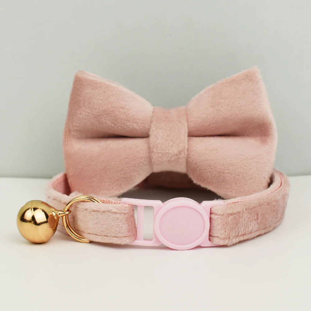 Cat Collar Bowknot Adjustable Safety  pet collar Velvet cat collar Prevent cats from choking