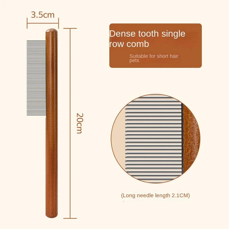 Cat Comb Stainless Steel Pet Hair Remover Wooden Handle