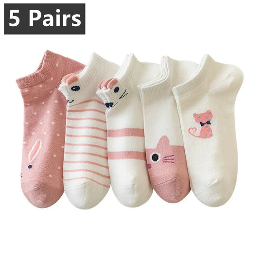 Women's Cartoon Kitty Crew Short Socks - Cute & Comfortable