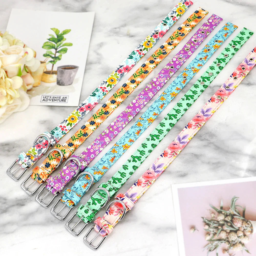 12 Styles Nylon Floral Printed Dog Collar Bohemian Small Puppy Cat Collars Adjustable Chihuahua Collar Pet Supplies Accessories