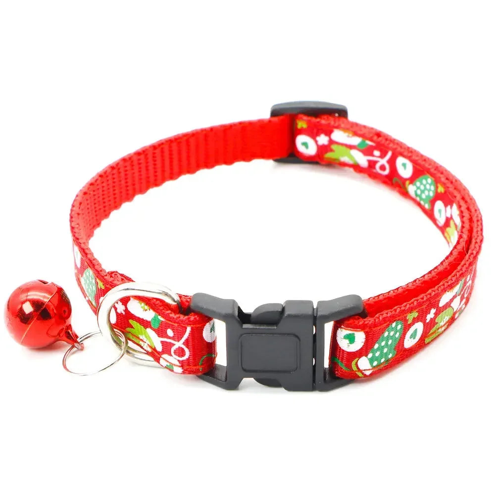 1pc Pet Collars Delicate Safety Casual Nylon Dog Collar with Bell Chrismas Neck Strap Fashion Adjustable Pet Cat Dog Collar