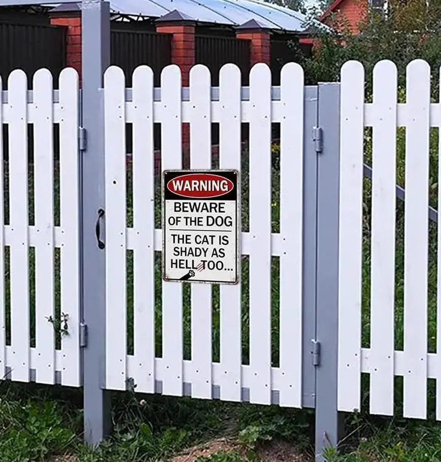 Warning Beware of the Dog the Cat is Shady As Hell Too Metal Tin Sign for Front Door Garage Cafe Bar Yard Farmhouse