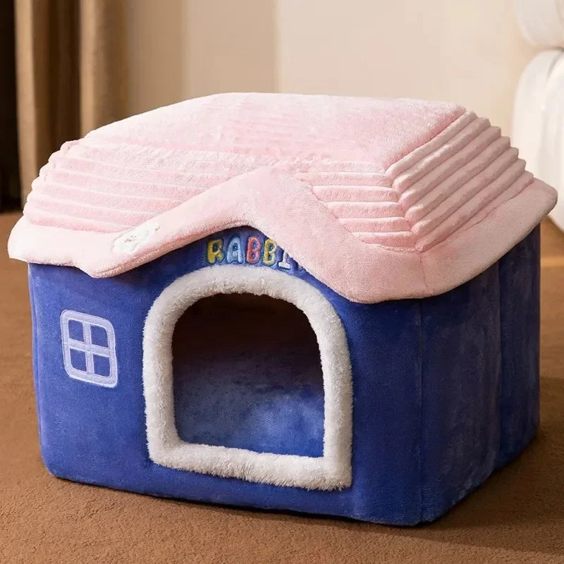 Foldable Cat House with Pet Pad 7 Inch Pet House for Small Dogs and Kittens (Brown)