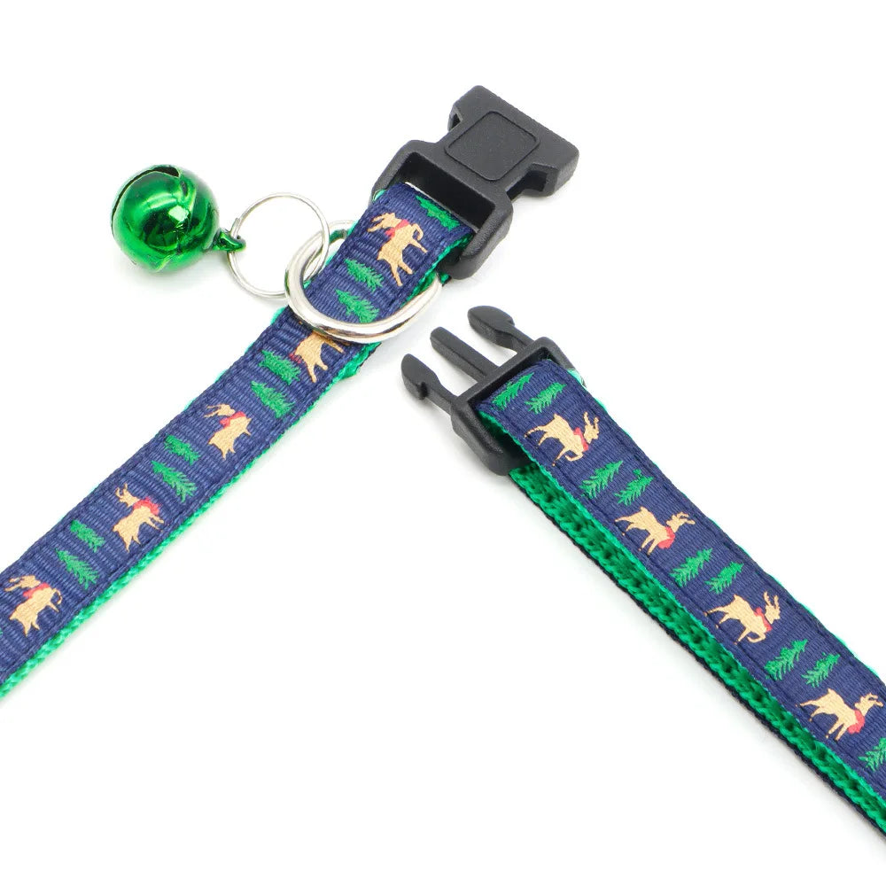 1pc Pet Collars Delicate Safety Casual Nylon Dog Collar with Bell Chrismas Neck Strap Fashion Adjustable Pet Cat Dog Collar