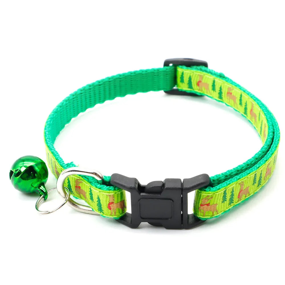 1pc Pet Collars Delicate Safety Casual Nylon Dog Collar with Bell Chrismas Neck Strap Fashion Adjustable Pet Cat Dog Collar