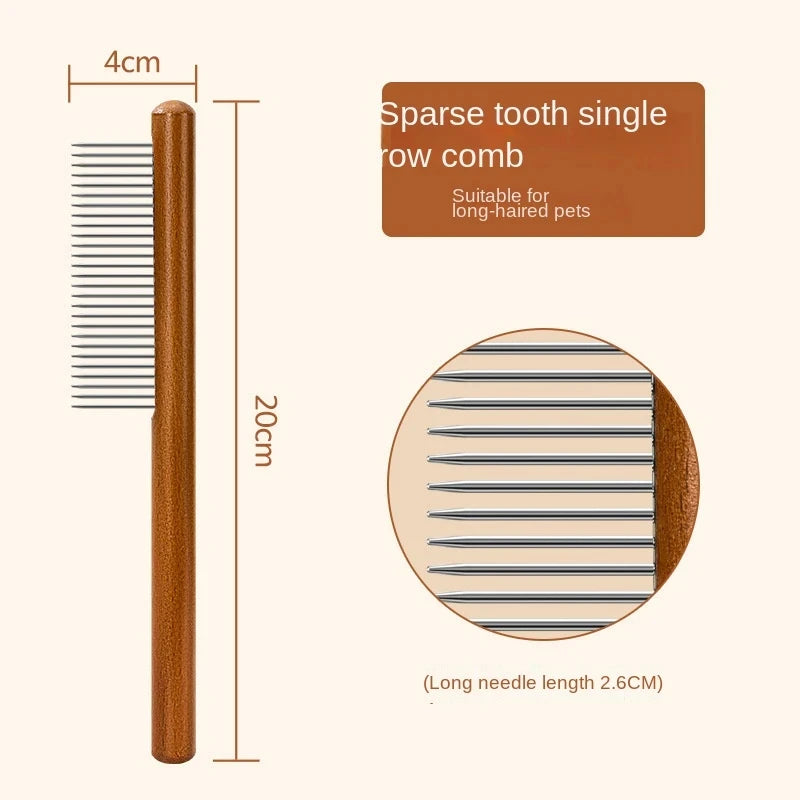 Cat Comb Stainless Steel Pet Hair Remover Wooden Handle