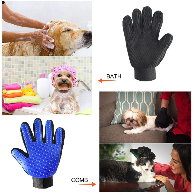 DualPet Pet Grooming Glove for Dog Cats Glove Pet Hair Deshedding Brush Comb Glove Pet Dog Cleaning Massage Glove Accessories