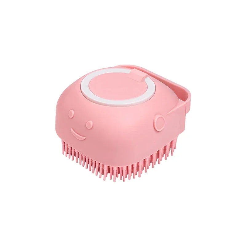 Dog Bathing Brush Pet Massage Brush Shampoo Dispenser Soft Silicone Brush Rubber Bristle for Dogs and Cats Shower Grooming Tool