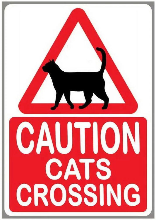 New Vintage Metal Sign Caution Cats Crossing Notice Pet Cat Dog Slow Private Road Warning Outdoort Street Garage & Home Bar Club