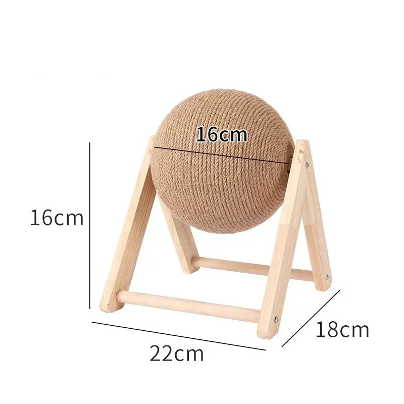 Solid Wood Natural Sisal Scratcher Cat Ball Toy_Large Size