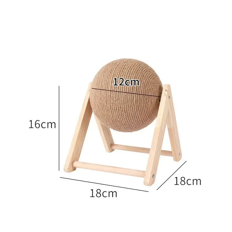 Solid Wood Natural Sisal Scratcher Cat Ball Toy_Large Size