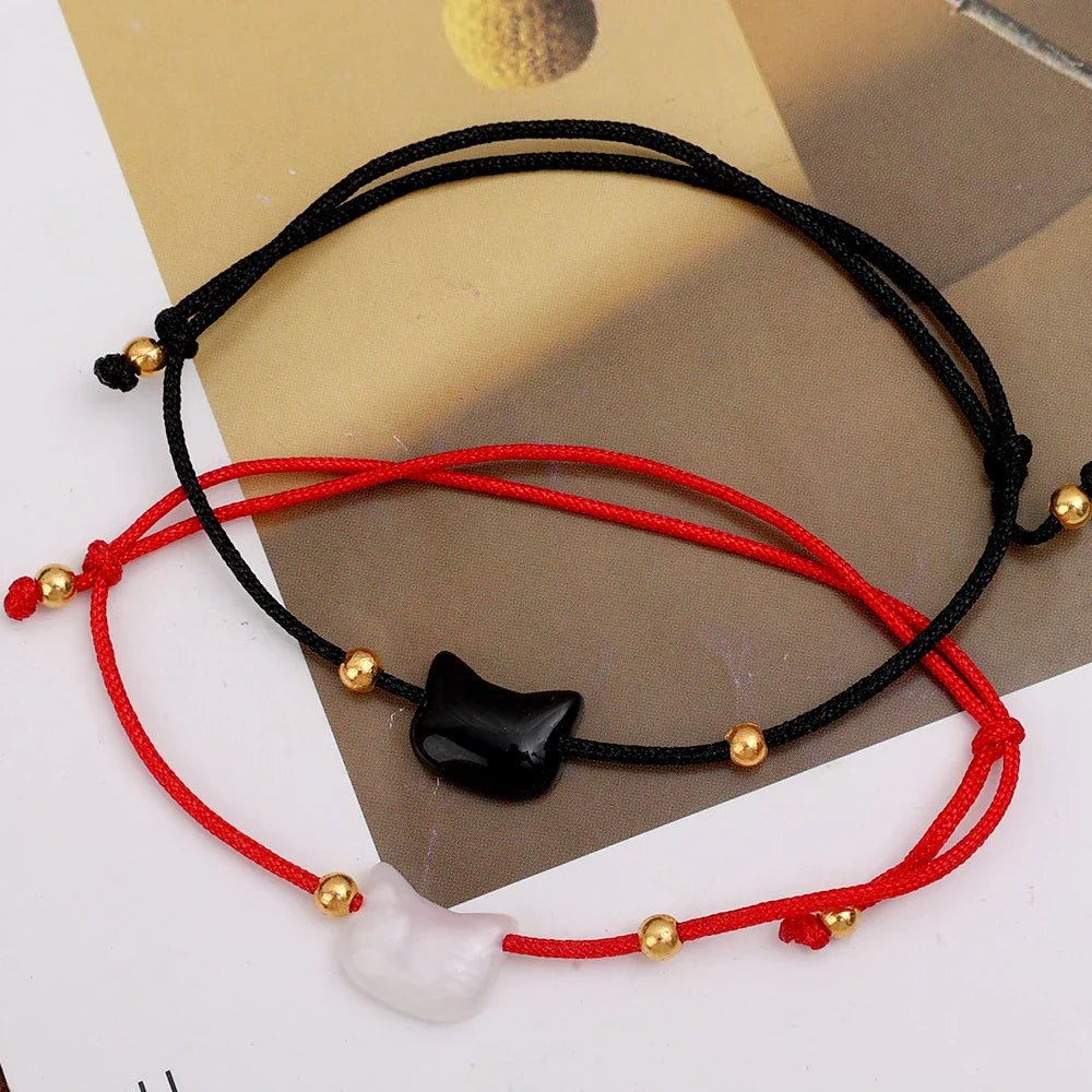 1/2pcs Cute Cat Obsidian Bracelet