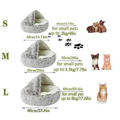 Round Plush Cat Bed Fluffy Hooded Cave for Indoor Cats and Small Dogs