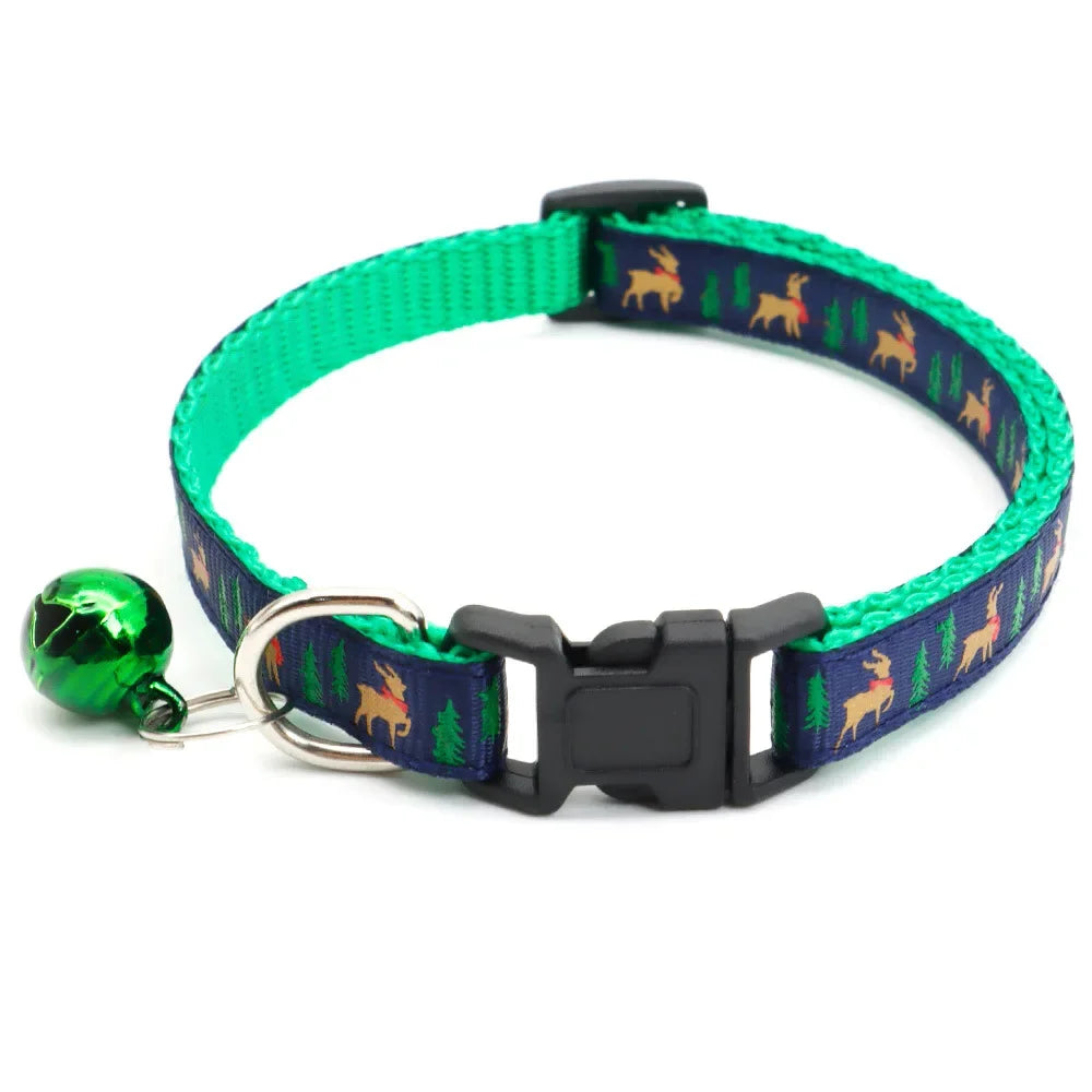 1pc Pet Collars Delicate Safety Casual Nylon Dog Collar with Bell Chrismas Neck Strap Fashion Adjustable Pet Cat Dog Collar