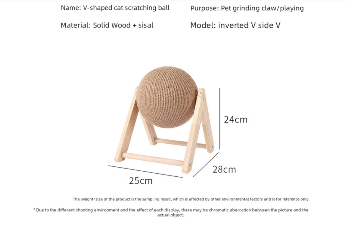 Solid Wood Natural Sisal Scratcher Cat Ball Toy_Large Size