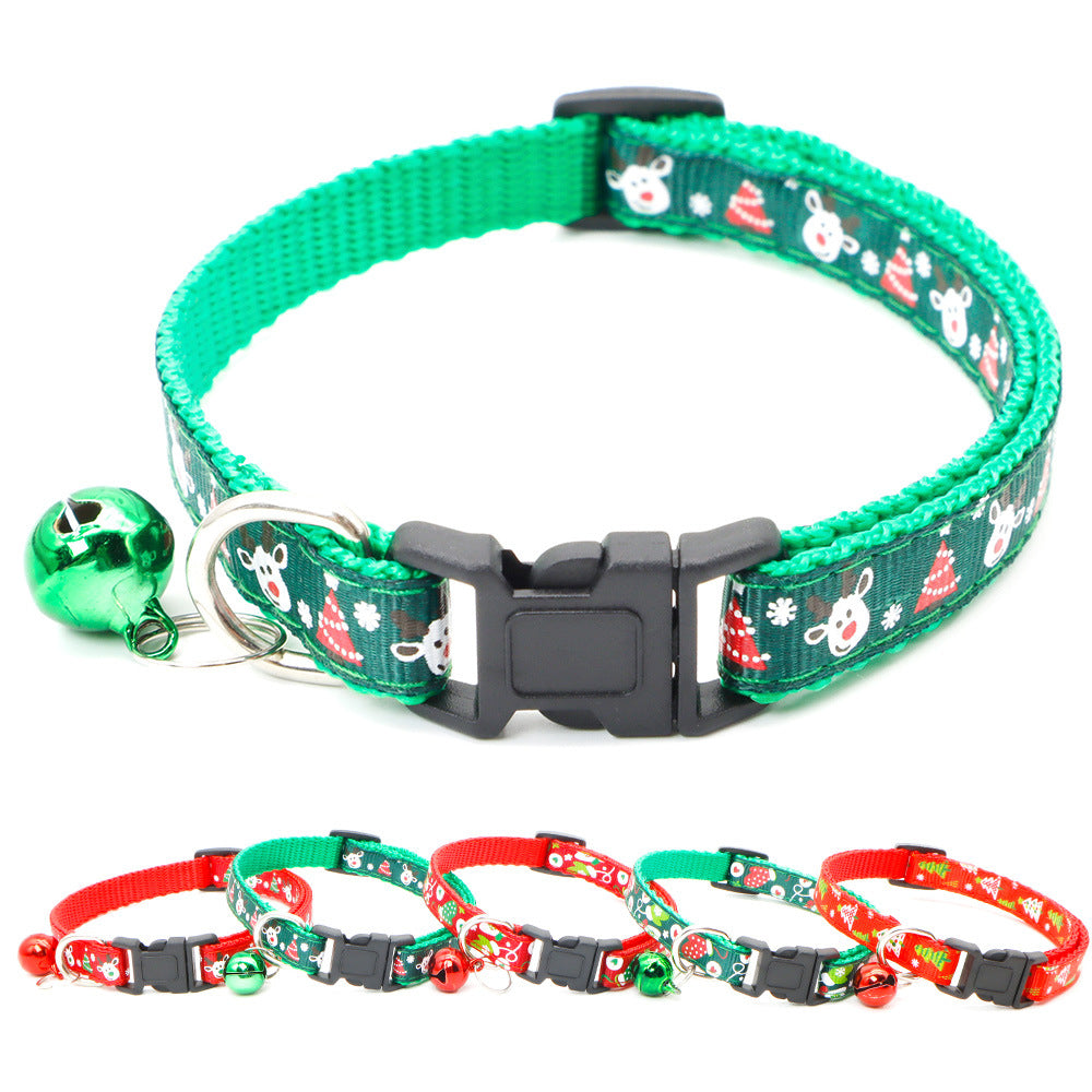 1pc Pet Collars Delicate Safety Casual Nylon Dog Collar with Bell Chrismas Neck Strap Fashion Adjustable Pet Cat Dog Collar