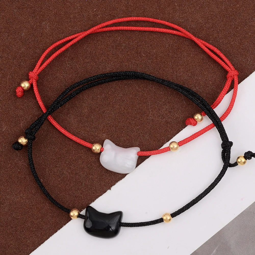 1/2pcs Cute Cat Obsidian Bracelet