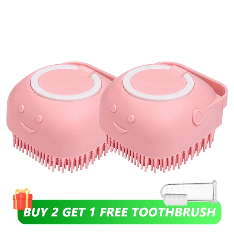 Dog Bathing Brush Pet Massage Brush Shampoo Dispenser Soft Silicone Brush Rubber Bristle for Dogs and Cats Shower Grooming Tool