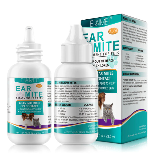 Aloe Ear Mite Treatment for Pets Medicine Kills Ticks Relieve Itchiness Soothes Ears with Aloe 2 Bottles Pack for Dogs and Cats