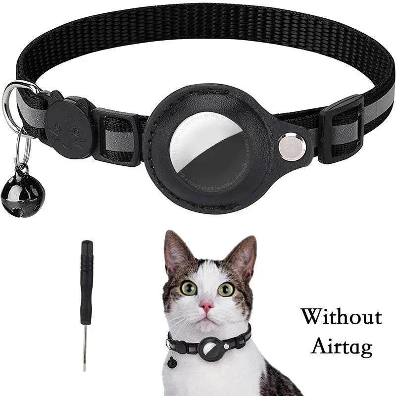 Anti-Lost Cat Collar for Airtag GPS Tracker Protective Case With Bell Reflective Cats Necklace Kitten Accesories Pet Products