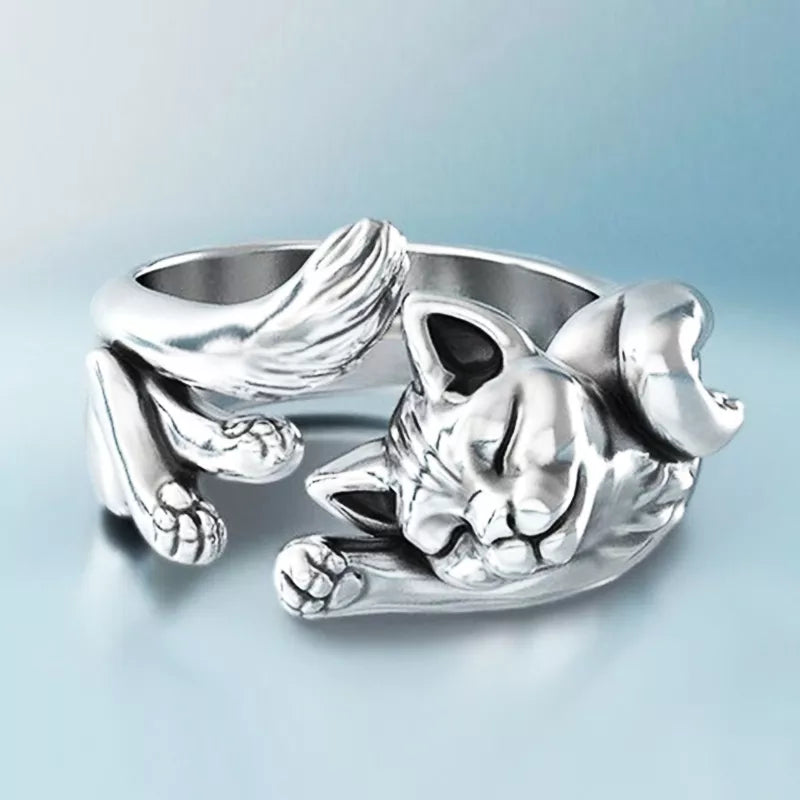 Cute Stretching Cat Ring