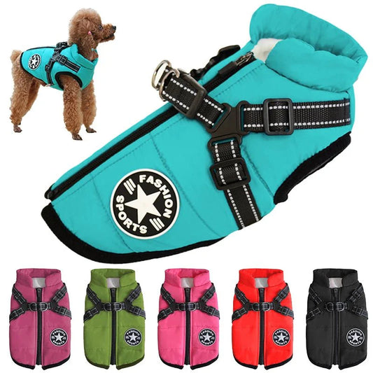 Waterproof Warm Dog Jacket Vest with Harness