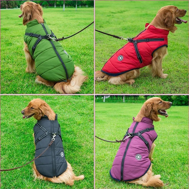 Waterproof Warm Dog Jacket Vest with Harness